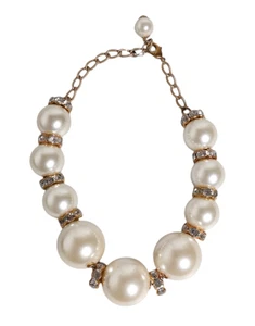 Dolce & Gabbana White Maxi Faux Pearl Beads Crystals Gold Chain Women's - Picture 1 of 5