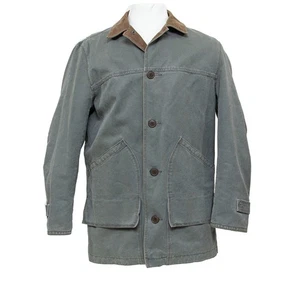 J Crew Mens M Green Canvas Chore Barn Coat Plaid Lined Corduroy Collar VTG 90s - Picture 1 of 13