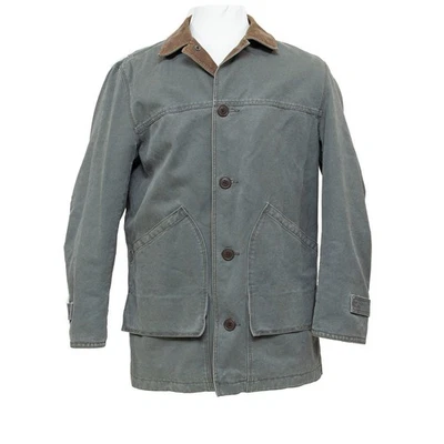 J Crew Mens M Green Canvas Chore Barn Coat Plaid Lined Corduroy Collar VTG 90s - Image 1 of 4
