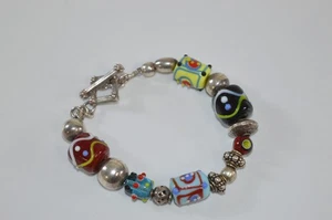 Silpada Sterlingsilber Kunst Glas Perlen Lampwork Knebelverschluss Armband - Bild 1 von 4