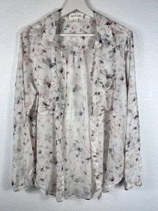 Anthropologie CLOTH & STONE Tavira Hemd mit Knopfleiste weiß Blumenmuster Größe L - Bild 1 von 14