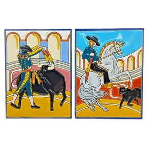 Vintage Ceres Bullfighter Fliesen 2er Set Spanish Art Matador Made In Spain - Bild 1 von 24