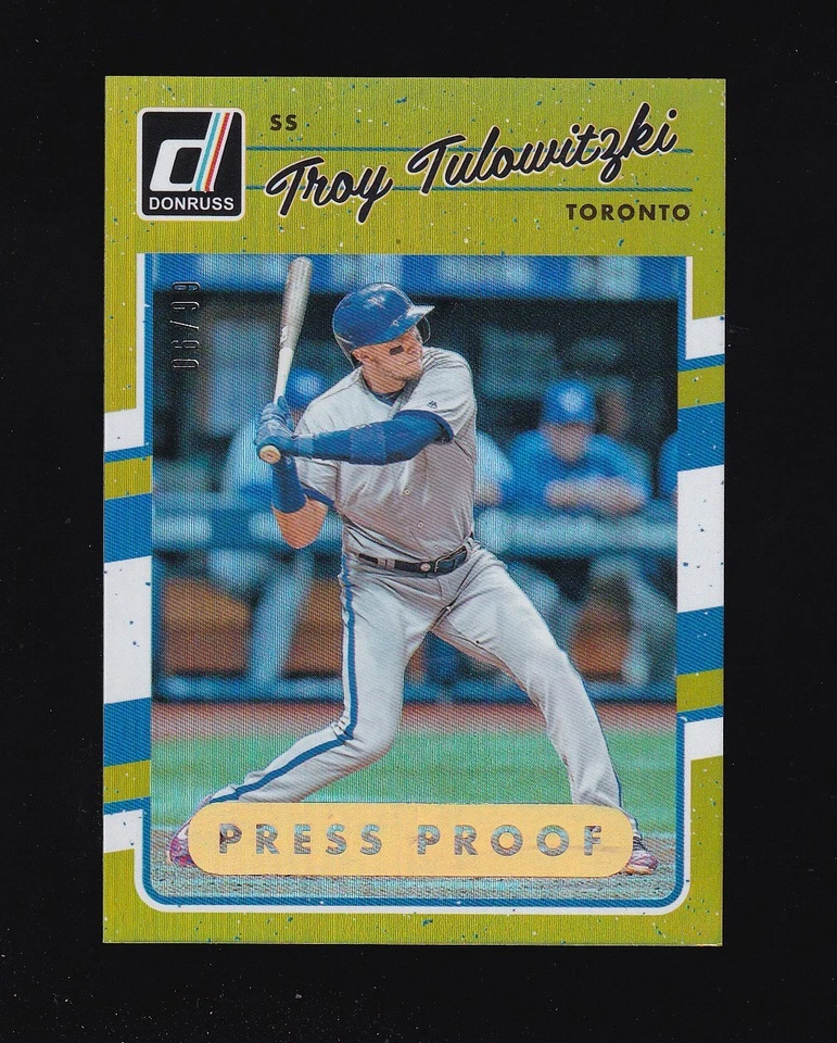 2017 Donruss Press Proof Gold Troy Tulowitzki 6/99 #169 Toronto Blue Jays - Image 1 of 2