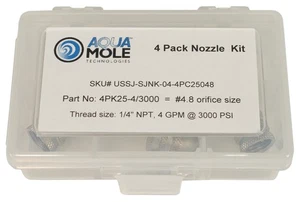Aqua Mole (4) Pack 1/4" NPT Button Nose Sewer Jetter Nozzle 3000 PSI 4.8 Orifice - Picture 1 of 6