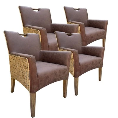 Rattanstuhl Stuhl Set 4 Stück Polsterstuhl mit Armlehnen Darwin Esszimmer Polste - Bild 1 von 4