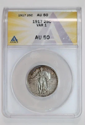1917 Tipo 1 Standing Liberty Quarter Anacs Au50 Foto 1 de 2