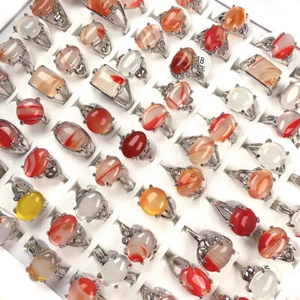 Wholesale Mixed Lots 20pcs Women Rings Red Natural Stone Jewelry Silver P Ring - Picture 1 of 5