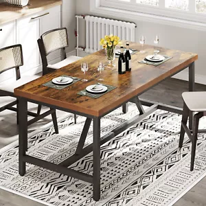 70.8" Wooden Dining Table Industrial Kitchen Dinner Table with Metal Frame - Picture 1 of 8