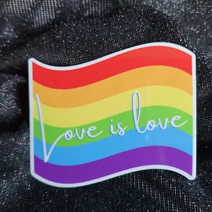 RNBW003 Rainbow Wavy Flag Shaped Pride Sticker | Love is Love | LGBTQ Sticker | - Picture 1 of 5