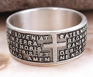 Anello uomo in argento 925 PADRE NOSTRO religioso preghiera latino con incisione - Foto 1 di 11