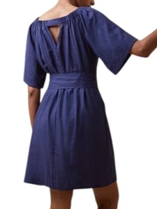NEW Banana Republic Blue Linen Dress Sz M Lagenlook Boho Cottagecore Coastal NWT - Picture 1 of 17