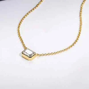 1Ct Emerald Cut Real Moissanite Pendant Necklace Women 14k Yellow Gold Plated - Picture 1 of 3
