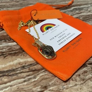 Collana oro gioielli Kurt Geiger firma cristallo pavè testa d'aquila ciondolo - Foto 1 di 5