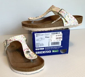 BIRKENSTOCK Gizeh BS Birko Flor VEGAN Thong Sandal US 6 WATERCOLOR FLOWER WHITE - Picture 1 of 21