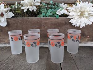 Vintage Hall China Red Poppy 12oz Frosted Drinking Glasses (6)