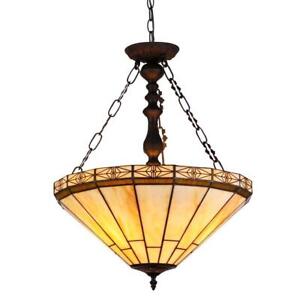 Tiffany Style Mission Stained Glass Ivory Color Inverted Pendant Ceiling Light