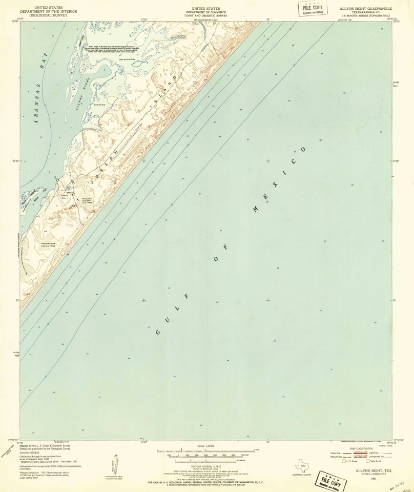 Allyns Bight, TX - 1951 Topographic Map | Vintage USGS Print | Historic Texas - Image 1 of 1