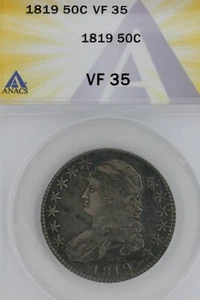 1819 50C VF 35 ANACS -- Capped Bust Half Dollar, Miss Liberty - Picture 1 of 2