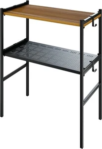 LEVIRA Estante De Flores Melia 60x32x73cm Metal Madera Negro/Nuez – 2 Estantes - Imagen 1 de 6