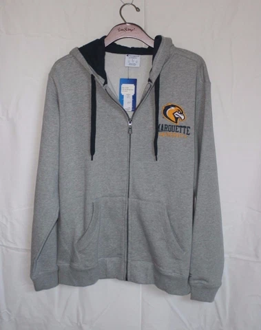 Marquette University Golden Eagles Gray Large Hoodie FullZip Jacket Champion NWT Cover
