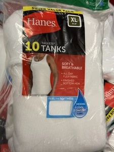 Ärmellose Tanks Herren XL 46-48 Hanes Super Value 10er Pack weiß feuchtigkeitsableitend bequem - Bild 1 von 2