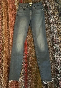Good American Skinny Jeans Good Waist Raw Hem Blue Denim Size 2/26 - Picture 1 of 4