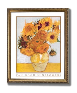 Cuadro de pared floral de girasoles Vincent Van Gogh impresión artística enmarcada en oro - Imagen 1 de 4