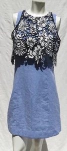 NICOLE MILLER US women’s 2 XS Blue White Gingham Lace A Line Popover Dress - Picture 1 of 5