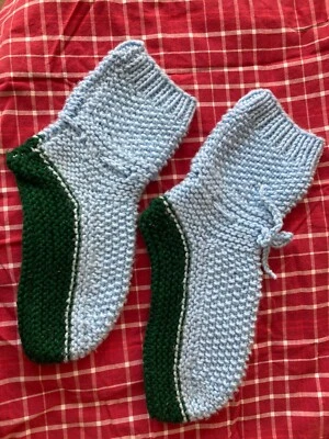 手工针织男女通用蓝色/绿色短靴袜,复古,从未穿过 — 第 1/4 张图片