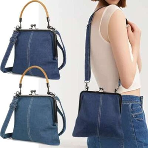 Crossbody Bag Denim Kiss-Lock Clasp Shoulder Handbags for Women Small Women's - Picture 1 of 14