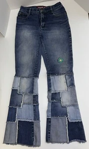 Vintage Zana Di Gr. 3 Patchwork Jeans mit Stickerei Blume & ausgestelltem Fransen Saum - Bild 1 von 15