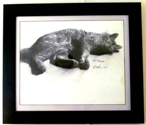Vintage Kohlegemälde einer Katze vom renommierten Künstler Frank Goad, signiert & gerahmt - Bild 1 von 5