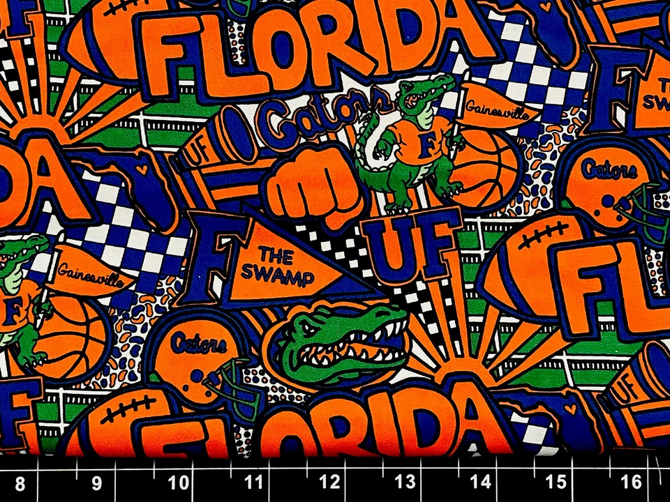 Tina Scrap 9"x21" UF UNIVERSITY OF FLORIDA FL GATORS Fabric Cotton Football - Image 1 of 1