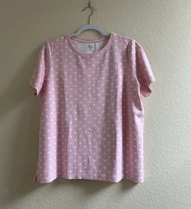 Kim Rogers Womens Pink White Perfectly Soft PolkaDot Short Sleeve Tshirt Size L - Picture 1 of 12