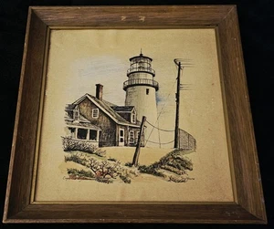 Vintage Framed Lithograph Cape Cod Lighthouse by D. Grose - Picture 1 of 5