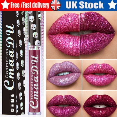 CMAADU Matte Shiny Glitter Liquid Lipstick Lip Gloss Diamond-Waterproof Lasting UK