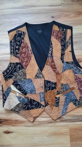 Damen Leder Wildleder Patchwork Weste bestickte Nähte Gr. Large - Bild 1 von 9