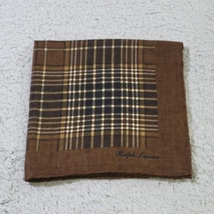 Ralph Lauren Purple Label Plaid Linen Pocket Square Brown - Picture 1 of 3