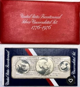 1976 40%    RED     pack Silver Bicentennial 3 Coin U.S. Mint Set.    RED   pack - Picture 1 of 11