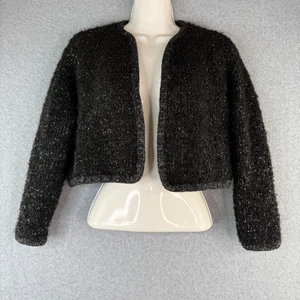 Vintage Black Knit Open Front Bolero Wool/Shearling Unbranded Retro Chic XS/S - Picture 1 of 6