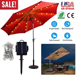 Garden Patio Solar Umbrella Light with 8 Brightness Mode 104LED Light Waterproof - Picture 1 of 12
