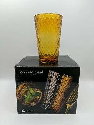 (Juego de 4) Enfriador Vidrio 14.3 OZ Color Ámbar Texturizado Gran Calidad Foto 1 de 4