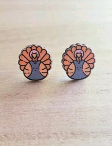 Thanksgiving Turkey Natural Wood Light-weight Stud Earrings - Picture 1 of 3
