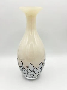 Creme/Beige gefasste Studio Kunst Glas Vase puderblau schwebende Blasen klarer Boden - Bild 1 von 11