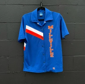 Vintage Lady Champion Millville Basketball Varsity Warmup Shooting Shirt Blue M - Picture 1 of 5