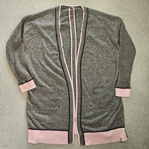 Talbots Sweater Womens M Long Cardigan Pockets Mixed Texture Gray Pink Black 161 - Picture 1 of 14