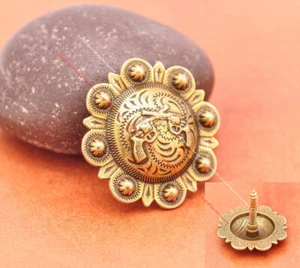 6X Brass Gun Cross Berry Flower Western Bridle Saddle Tack Conchos Chicago Screw - Bild 1 von 12