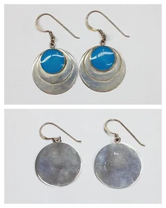 Ohrringe 925er Silber Silberschmuck Ohrhänger rund Türkis Steine silver earrings - Picture 1 of 1