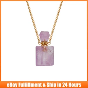 Natural Amethyst Quartz Essential Oil Bottle Crystal Perfume Bottle Pendant Gift - Picture 1 of 1