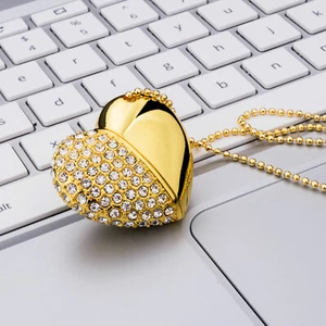Love Crystal Heart Necklace 32GB 64GB USB 2.0 Flash Drives Memory Stick PenDrive - Picture 1 of 16